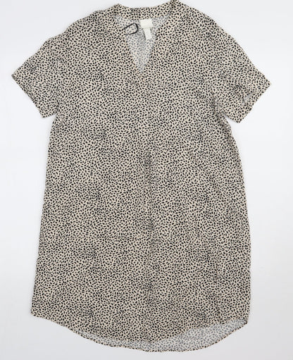H&M Womens Brown Animal Print Viscose A-Line  Size 4  V-Neck Pullover