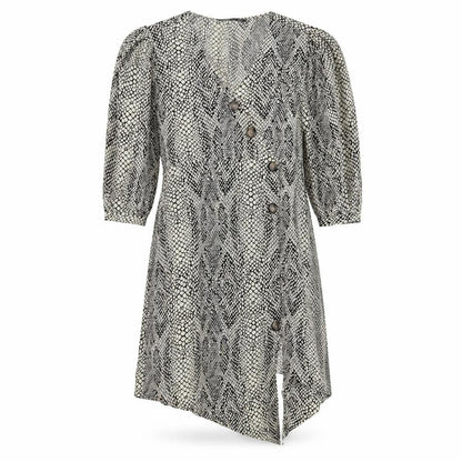 Stradivarius Womens Beige Animal Print Polyester A-Line  Size S  V-Neck Button