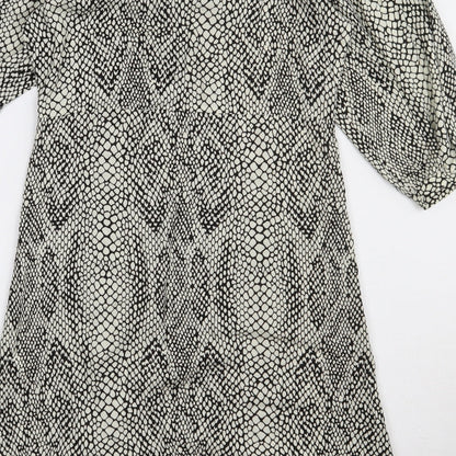 Stradivarius Womens Beige Animal Print Polyester A-Line  Size S  V-Neck Button