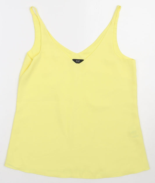 F&F Womens Yellow  Polyester Basic Tank Size 6 V-Neck