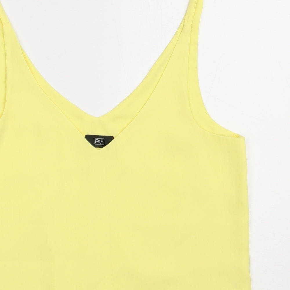 F&F Womens Yellow  Polyester Basic Tank Size 6 V-Neck