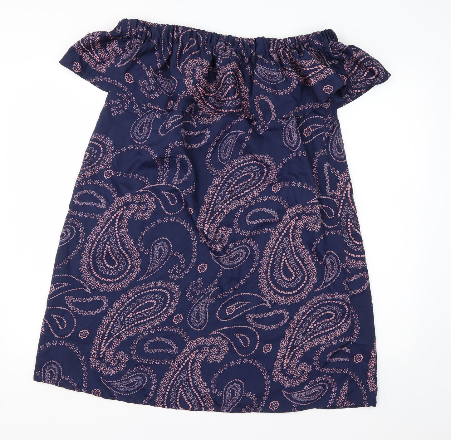 Primark Womens Blue Paisley Polyester A-Line  Size 12  Off the Shoulder Pullover