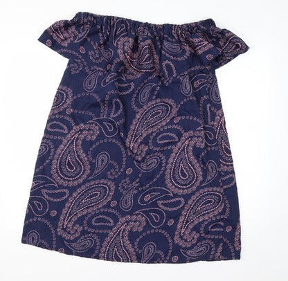 Primark Womens Blue Paisley Polyester A-Line  Size 12  Off the Shoulder Pullover