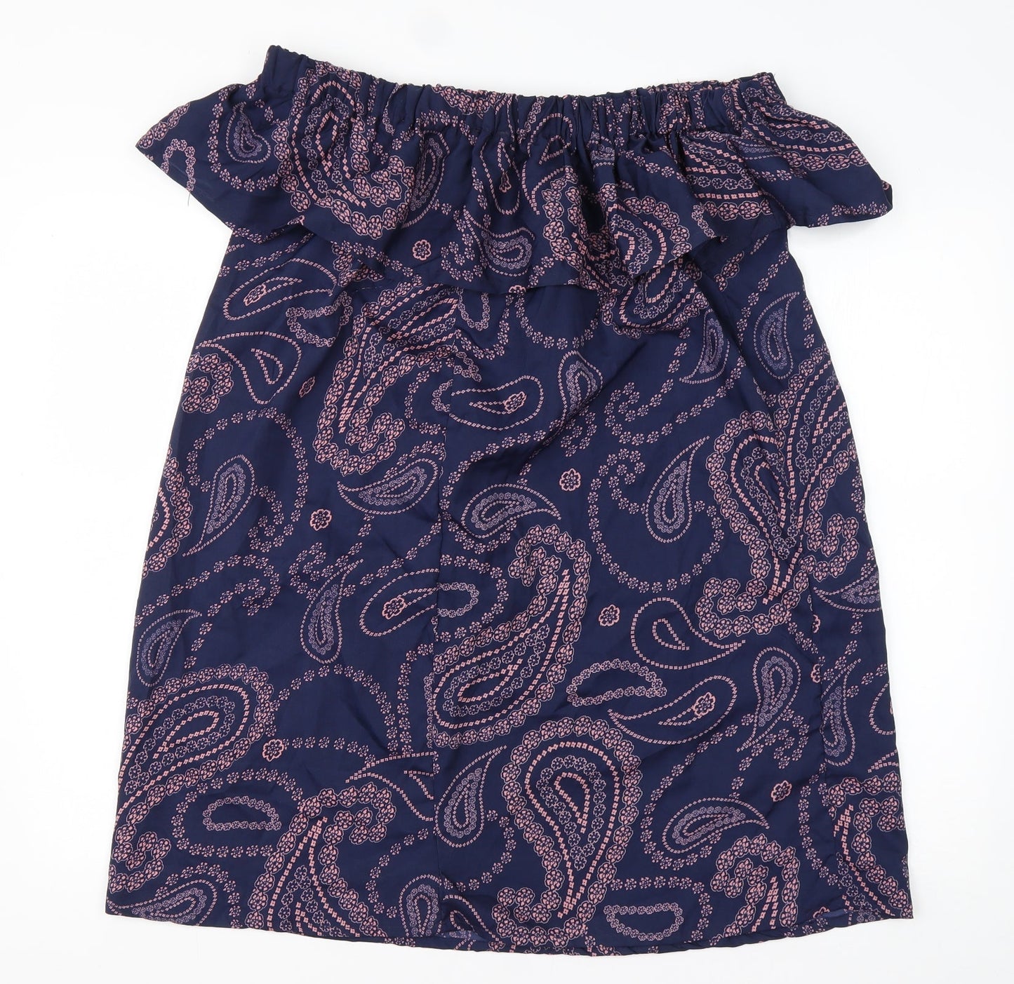 Primark Womens Blue Paisley Polyester A-Line  Size 12  Off the Shoulder Pullover