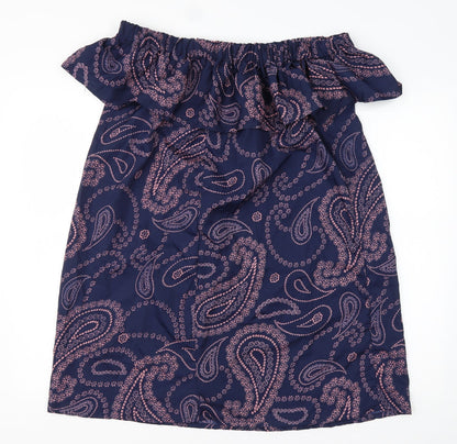 Primark Womens Blue Paisley Polyester A-Line  Size 12  Off the Shoulder Pullover