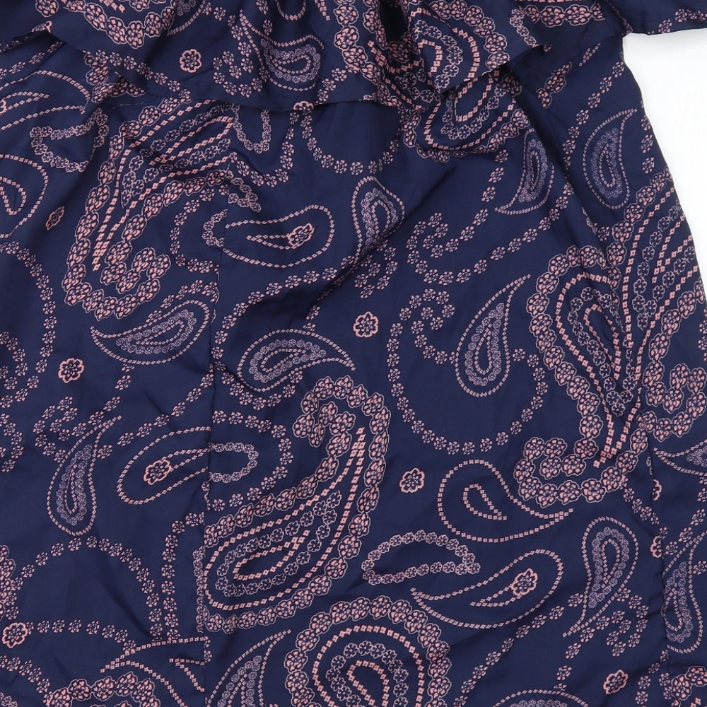 Primark Womens Blue Paisley Polyester A-Line  Size 12  Off the Shoulder Pullover