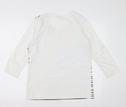 DASH Womens White Floral Cotton Basic T-Shirt Size 12 Scoop Neck