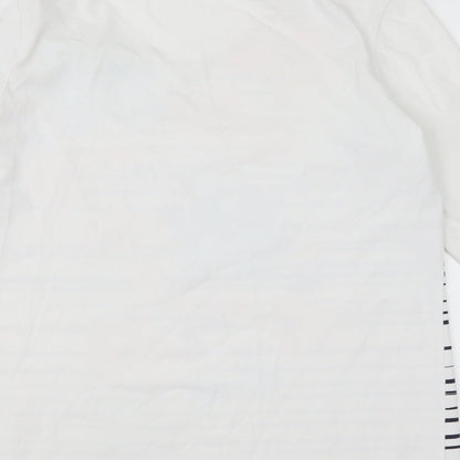 DASH Womens White Floral Cotton Basic T-Shirt Size 12 Scoop Neck