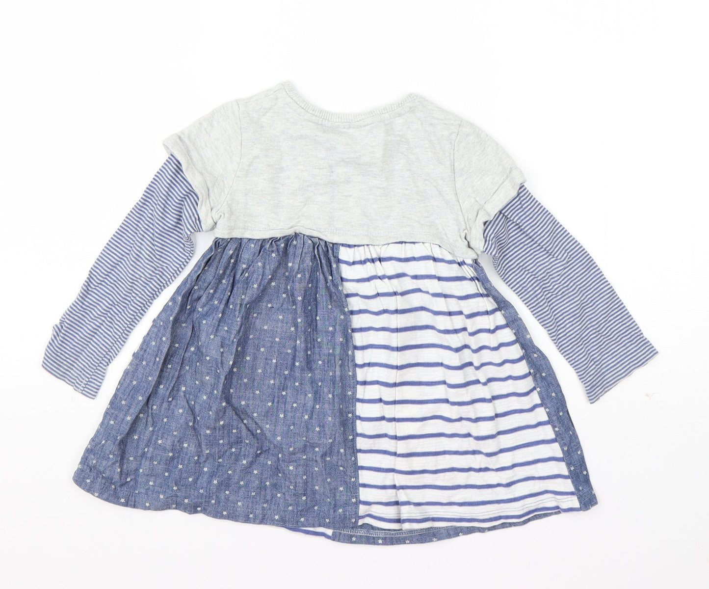 NEXT Girls Blue Striped Cotton T-Shirt Dress  Size 18-24 Months  Round Neck Pullover