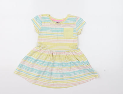 F&F Girls Yellow Striped Cotton T-Shirt Dress  Size 18-24 Months  Round Neck Pullover