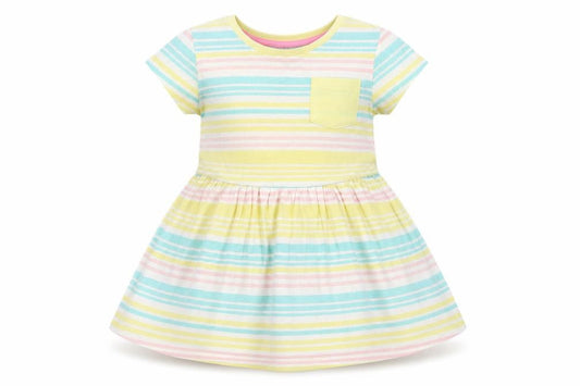F&F Girls Yellow Striped Cotton T-Shirt Dress  Size 18-24 Months  Round Neck Pullover