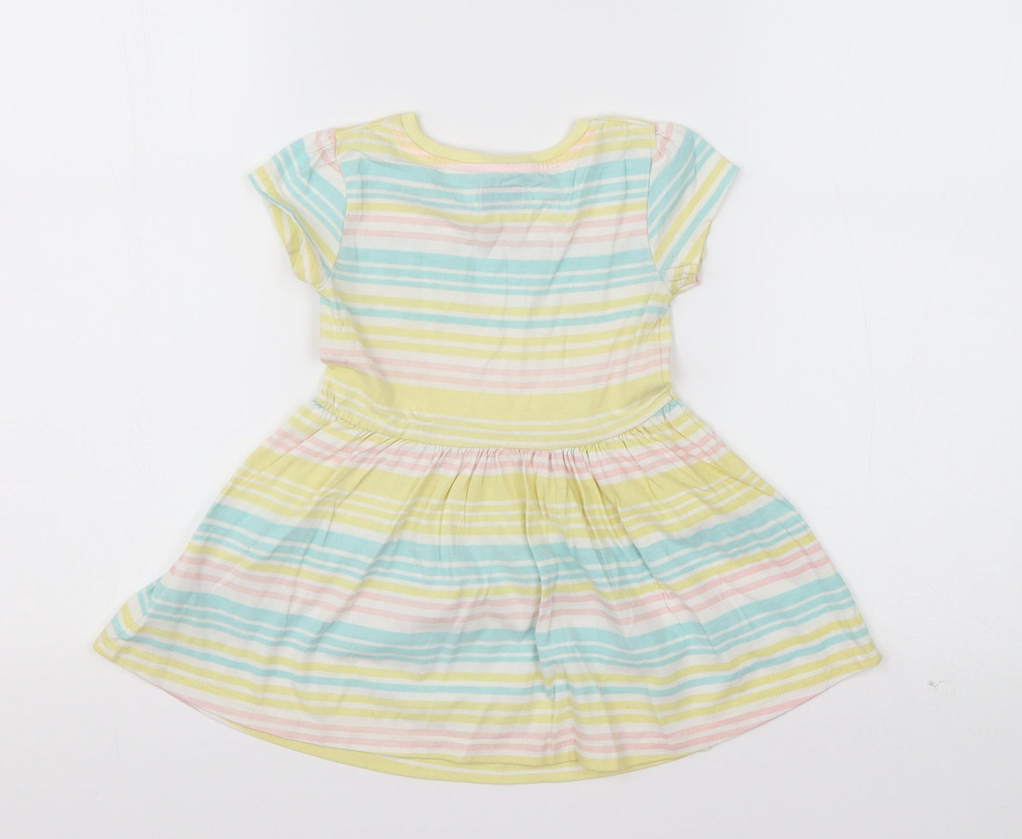 F&F Girls Yellow Striped Cotton T-Shirt Dress  Size 18-24 Months  Round Neck Pullover