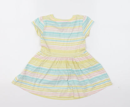 F&F Girls Yellow Striped Cotton T-Shirt Dress  Size 18-24 Months  Round Neck Pullover