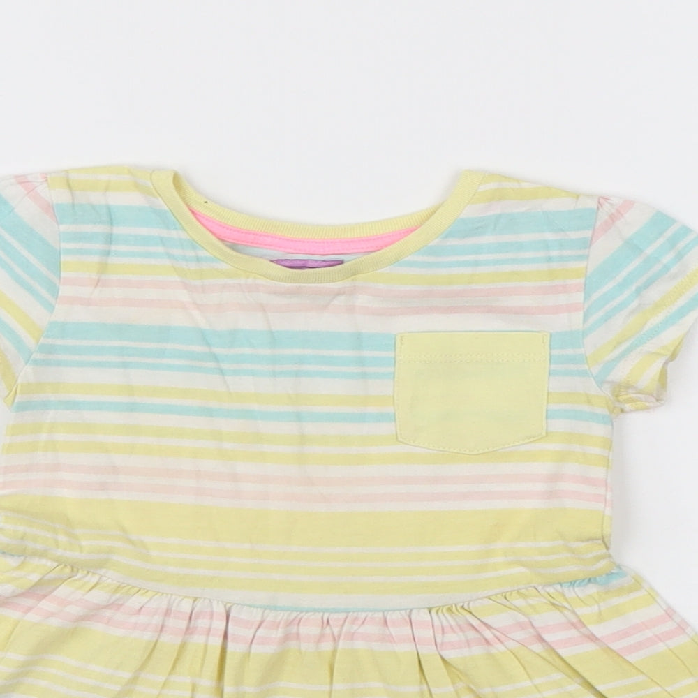F&F Girls Yellow Striped Cotton T-Shirt Dress  Size 18-24 Months  Round Neck Pullover