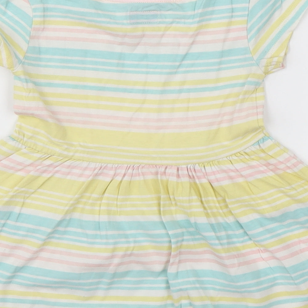 F&F Girls Yellow Striped Cotton T-Shirt Dress  Size 18-24 Months  Round Neck Pullover