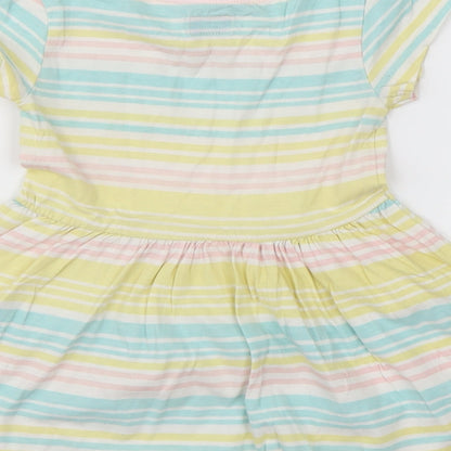 F&F Girls Yellow Striped Cotton T-Shirt Dress  Size 18-24 Months  Round Neck Pullover