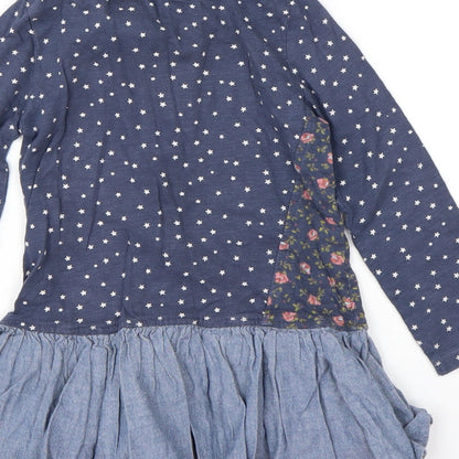 NEXT Girls Blue Geometric Cotton T-Shirt Dress  Size 18-24 Months  Round Neck Pullover - Smile