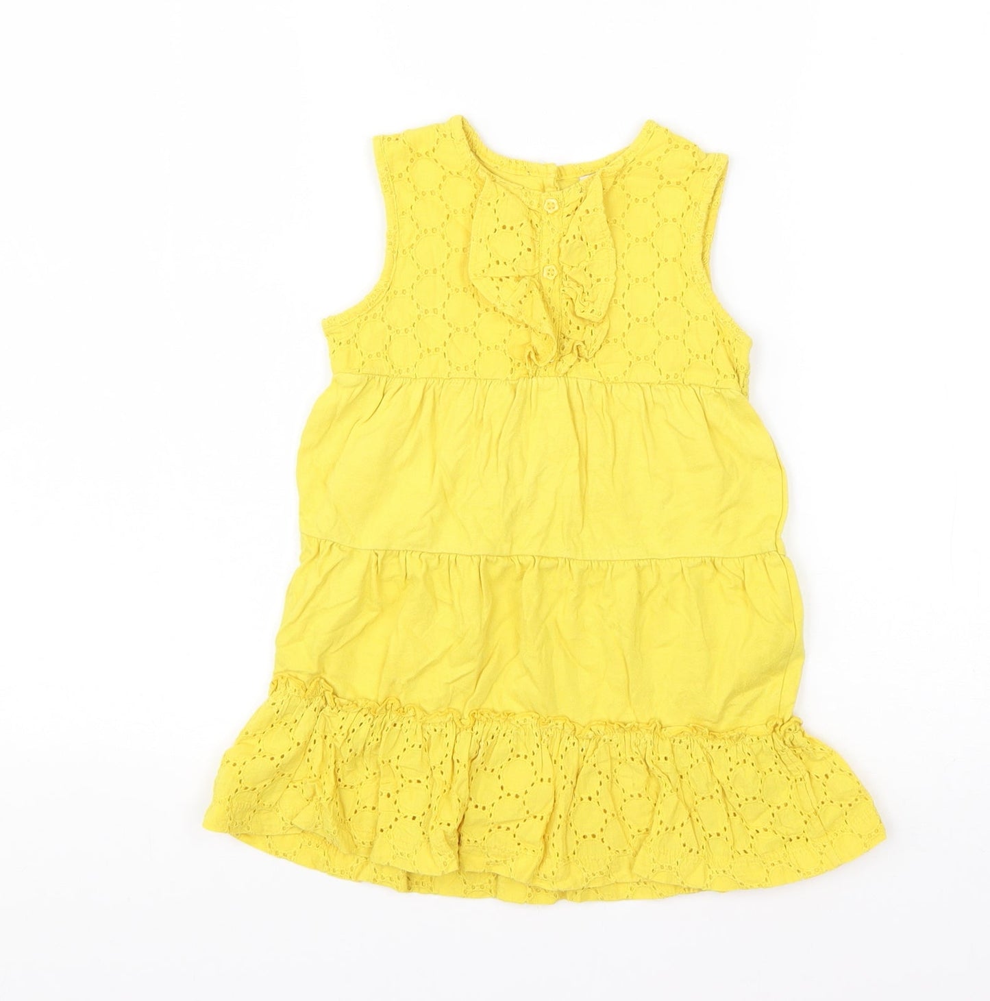 Mini Club Girls Yellow  Cotton T-Shirt Dress  Size 18-24 Months  Round Neck Pullover