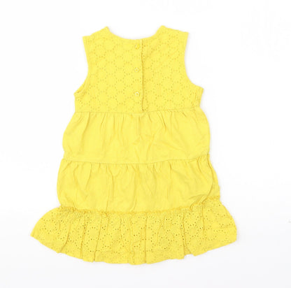Mini Club Girls Yellow  Cotton T-Shirt Dress  Size 18-24 Months  Round Neck Pullover