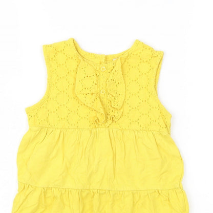 Mini Club Girls Yellow  Cotton T-Shirt Dress  Size 18-24 Months  Round Neck Pullover