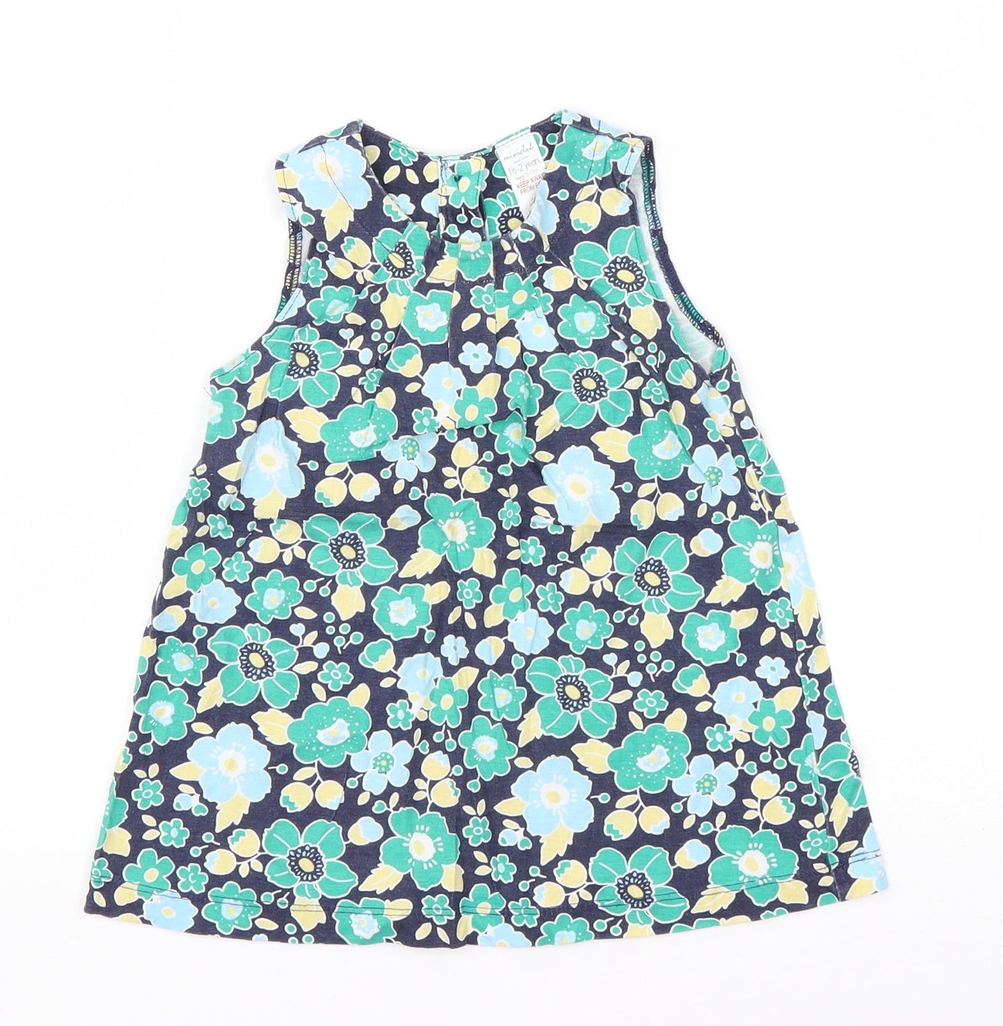 Mini Club Girls Green Floral Cotton T-Shirt Dress  Size 18-24 Months  Round Neck Pullover