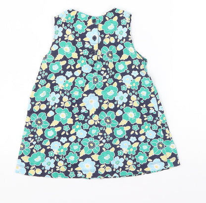 Mini Club Girls Green Floral Cotton T-Shirt Dress  Size 18-24 Months  Round Neck Pullover