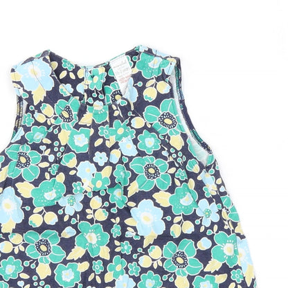 Mini Club Girls Green Floral Cotton T-Shirt Dress  Size 18-24 Months  Round Neck Pullover