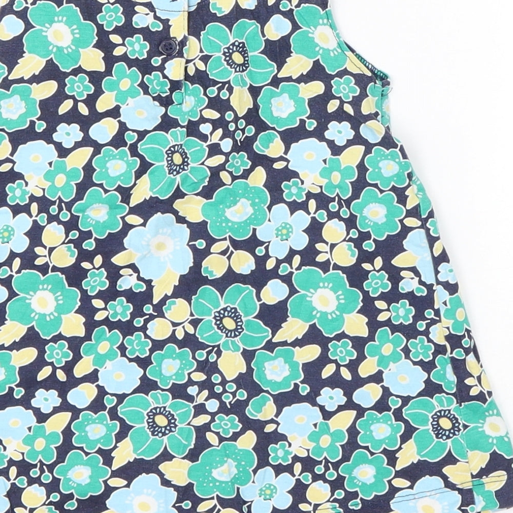 Mini Club Girls Green Floral Cotton T-Shirt Dress  Size 18-24 Months  Round Neck Pullover