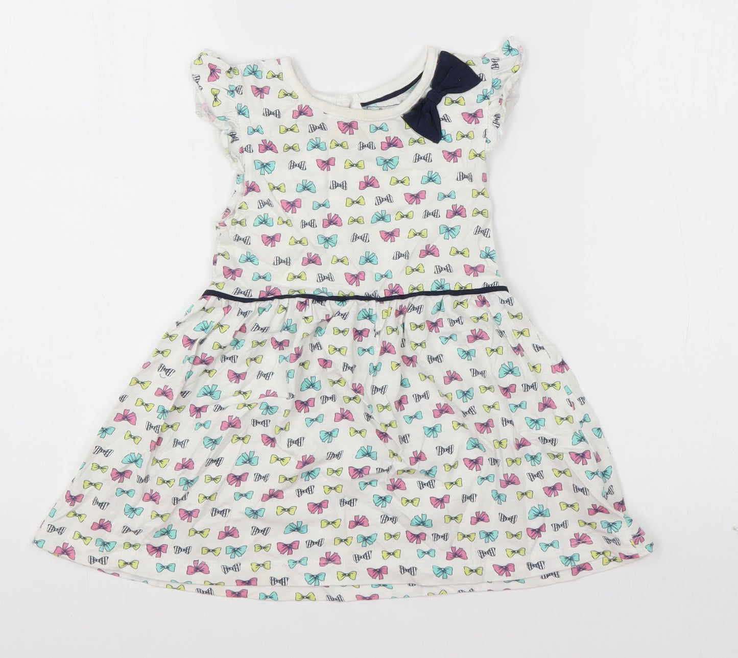 Young Dimension Girls White Geometric Cotton T-Shirt Dress  Size 18-24 Months  Roll Neck Pullover