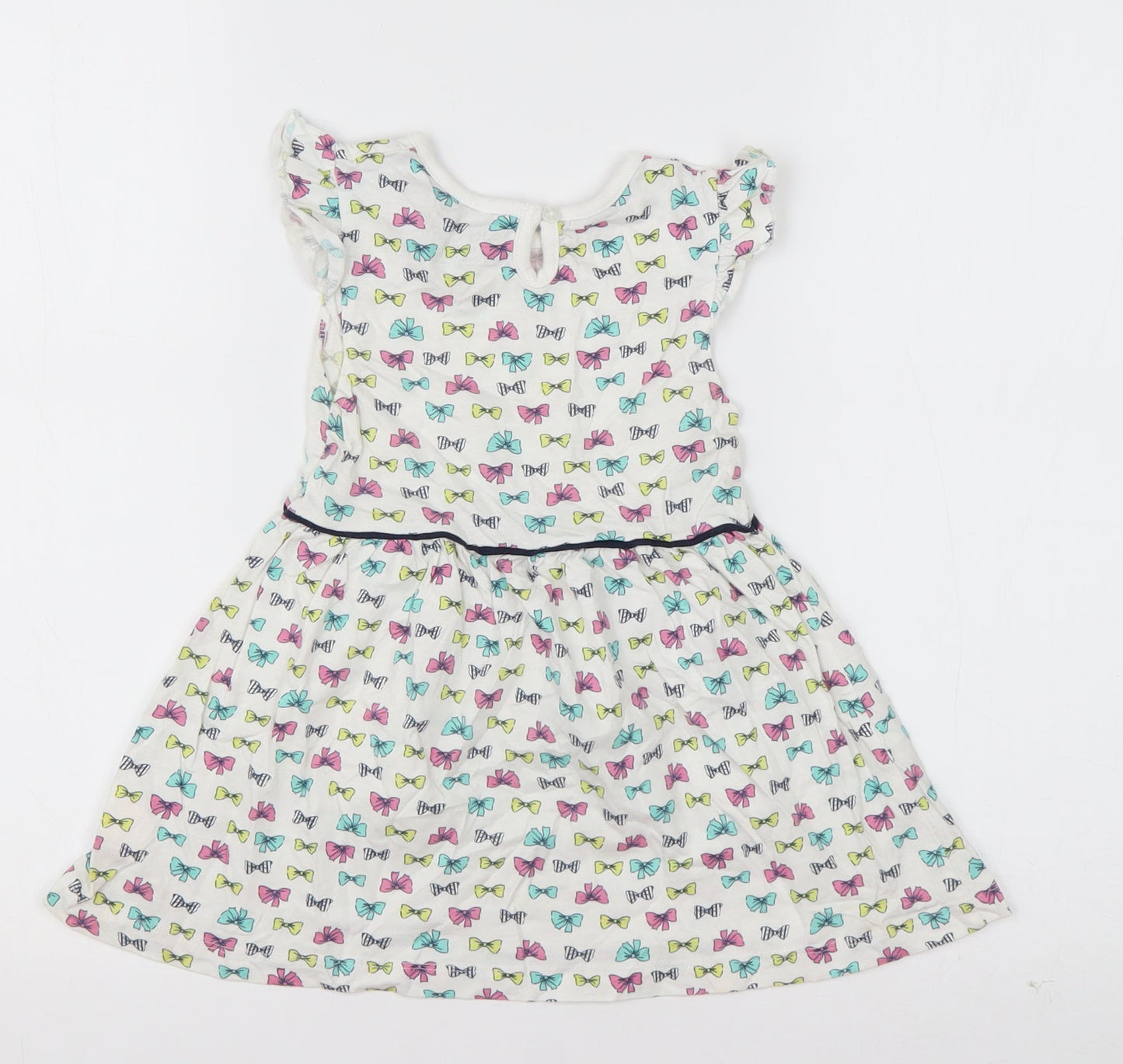 Young Dimension Girls White Geometric Cotton T-Shirt Dress  Size 18-24 Months  Roll Neck Pullover