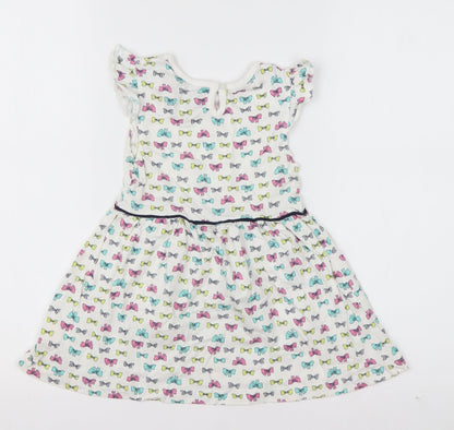 Young Dimension Girls White Geometric Cotton T-Shirt Dress  Size 18-24 Months  Roll Neck Pullover