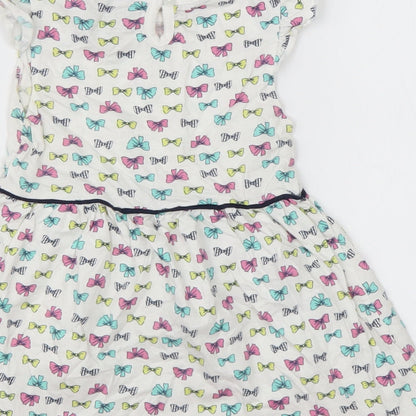 Young Dimension Girls White Geometric Cotton T-Shirt Dress  Size 18-24 Months  Roll Neck Pullover