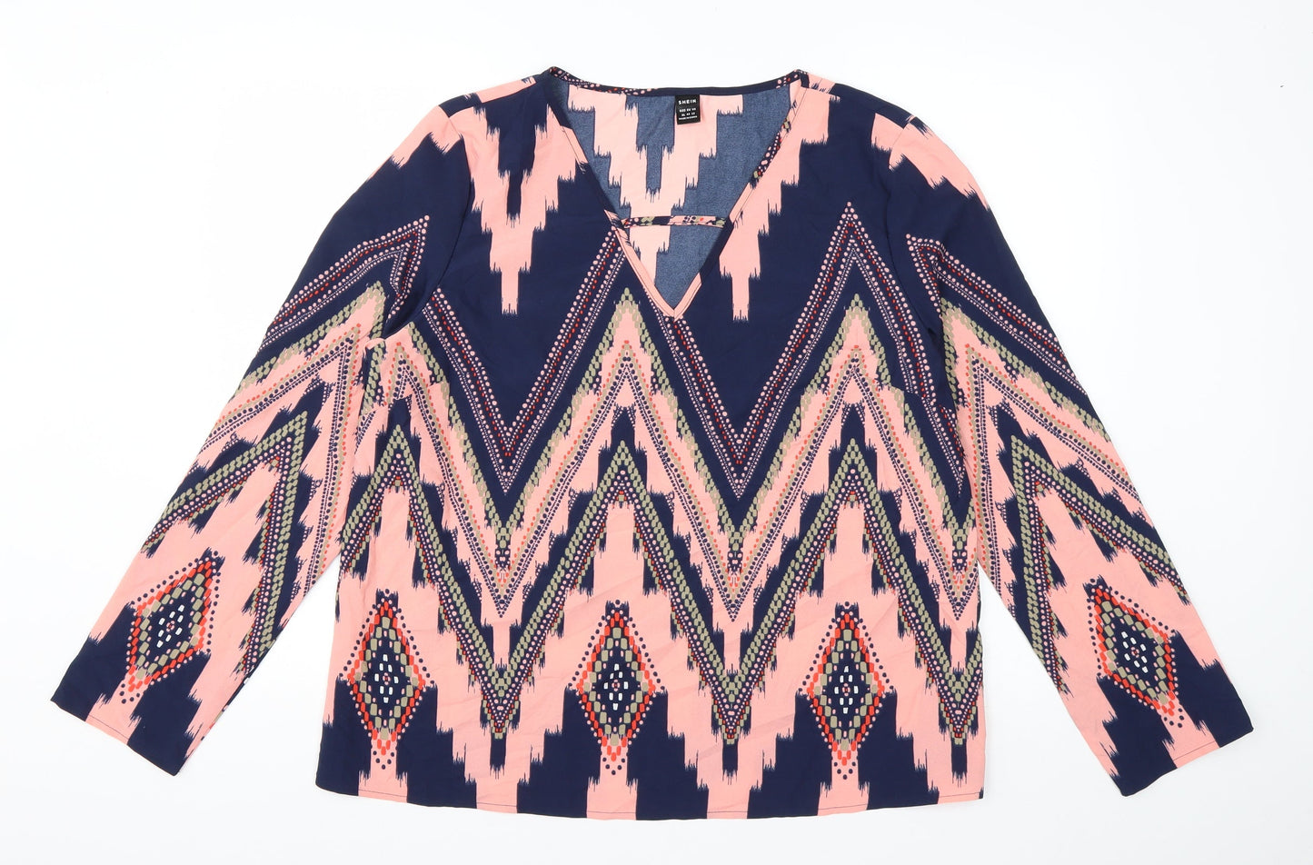 SheIn Womens Pink Striped Polyester Basic Blouse Size XL V-Neck