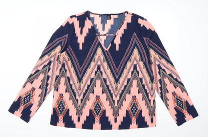 SheIn Womens Pink Striped Polyester Basic Blouse Size XL V-Neck