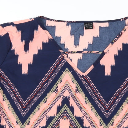 SheIn Womens Pink Striped Polyester Basic Blouse Size XL V-Neck