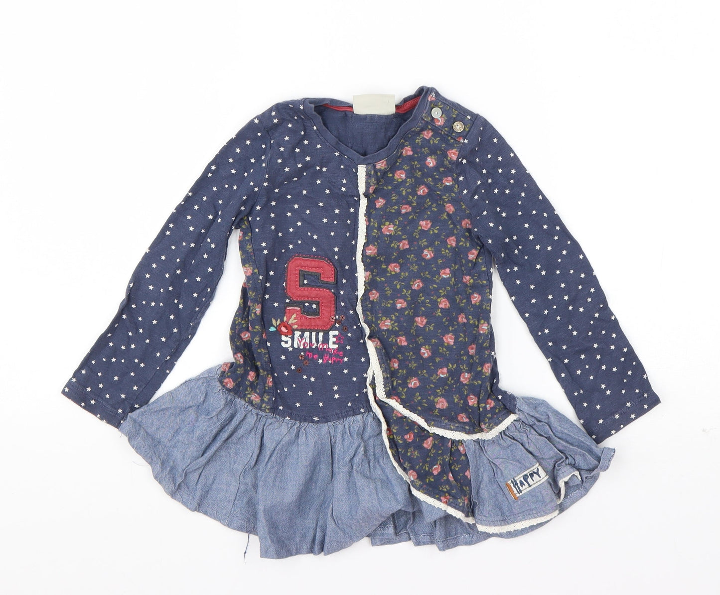 NEXT Boys Blue Geometric Cotton T-Shirt Dress  Size 18-24 Months  Round Neck Pullover