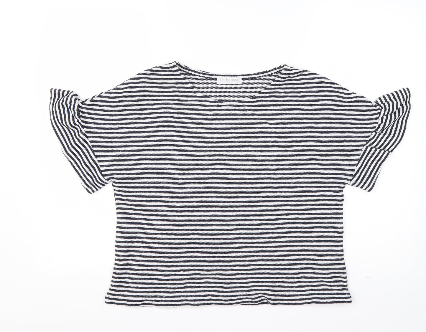 Lindstorm Womens Blue Striped Cotton Basic T-Shirt Size L Round Neck