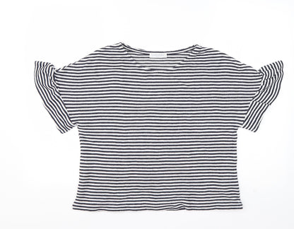 Lindstorm Womens Blue Striped Cotton Basic T-Shirt Size L Round Neck