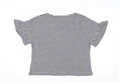 Lindstorm Womens Blue Striped Cotton Basic T-Shirt Size L Round Neck