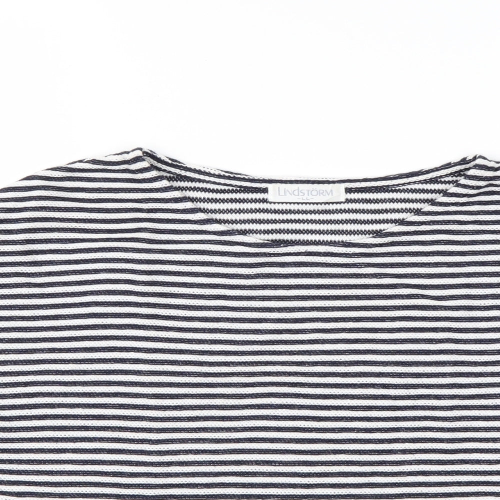 Lindstorm Womens Blue Striped Cotton Basic T-Shirt Size L Round Neck