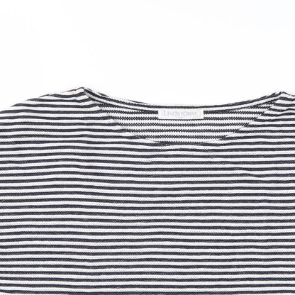 Lindstorm Womens Blue Striped Cotton Basic T-Shirt Size L Round Neck