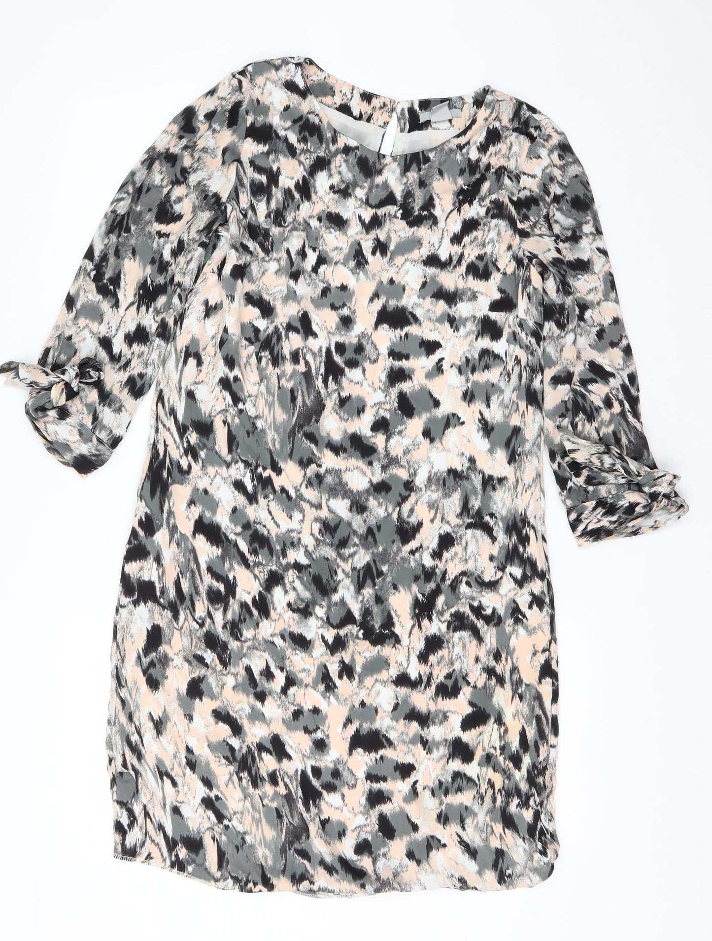 H&M Womens Grey Geometric Polyester T-Shirt Dress  Size 8  Round Neck Pullover