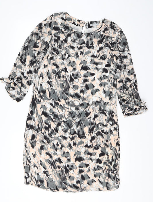 H&M Womens Grey Geometric Polyester T-Shirt Dress  Size 8  Round Neck Pullover