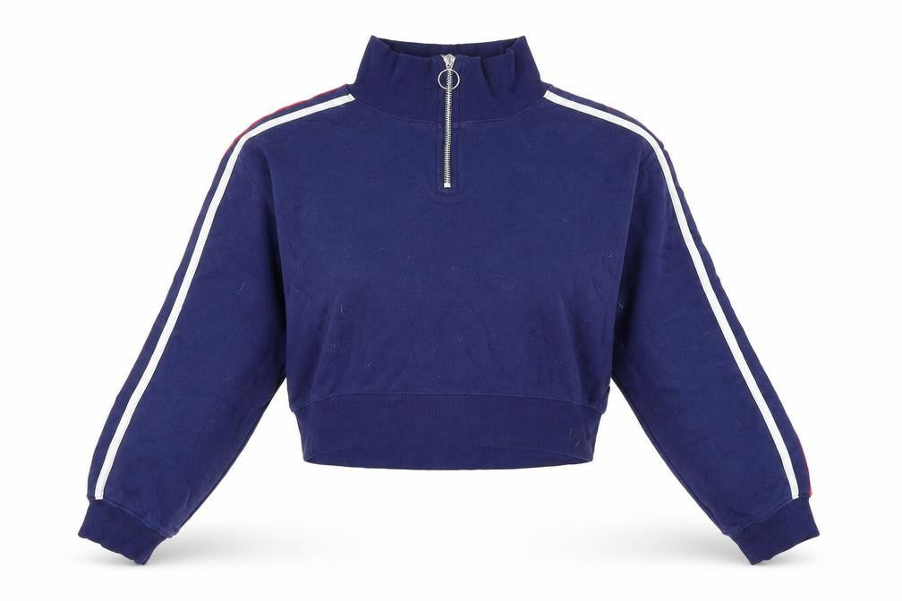 Front view of Divided by H&M women’s blue striped cotton pullover sweatshirt, size S, pullover