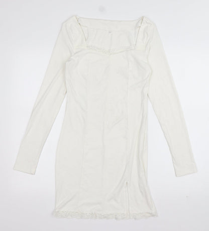 Preworn Womens White  Cotton Bodycon  Size L  Sweetheart Pullover
