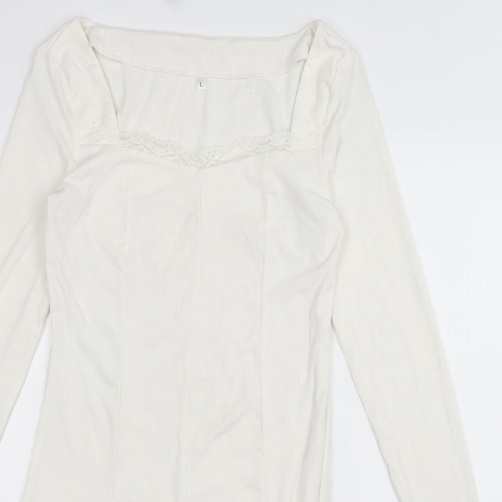 Preworn Womens White  Cotton Bodycon  Size L  Sweetheart Pullover