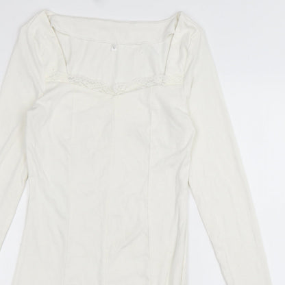 Preworn Womens White  Cotton Bodycon  Size L  Sweetheart Pullover