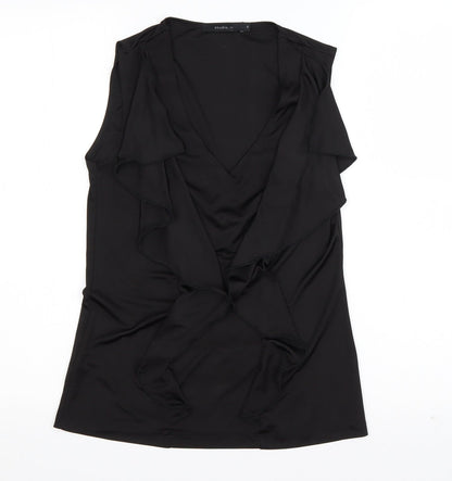 Additional front view of Studio.W women’s black polyester basic tank, size UK 8, round neck - ruffled