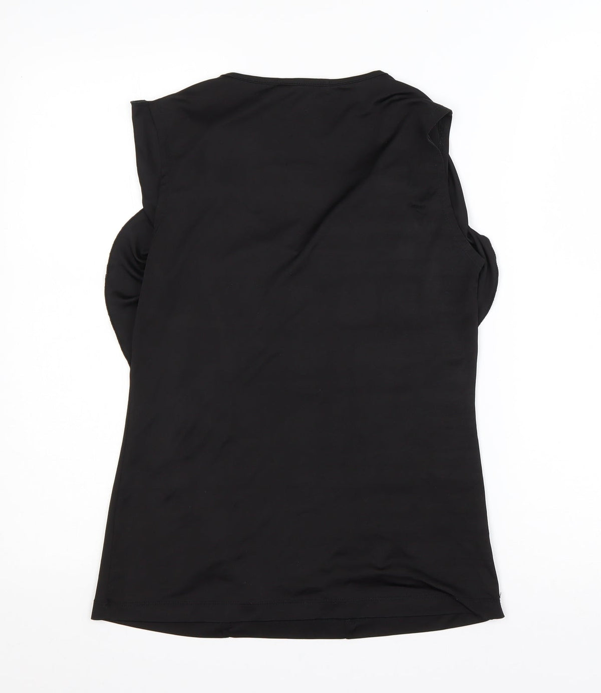 Back view of Studio.W women’s black polyester basic tank, size UK 8, round neck - ruffled