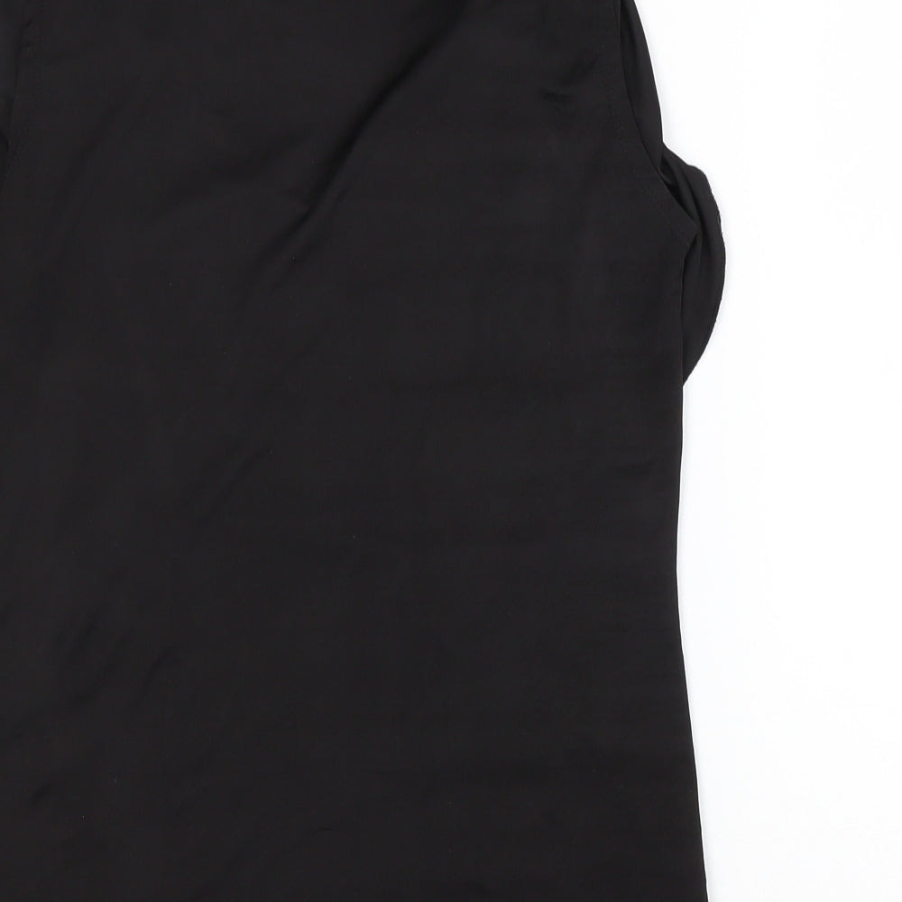 Brand and care label for Studio.W women’s black polyester basic tank, size UK 8, round neck - ruffled